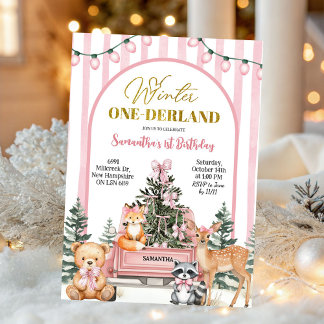 Woodlands Winter Onederland Girl First Birthday Einladung