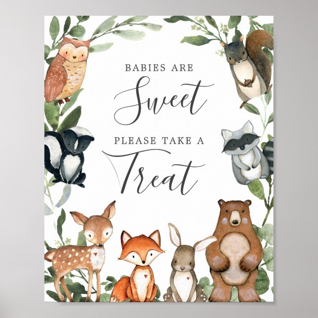 Woodlandtiere Baby-Dusche Babys sind süße Zeichen Poster (Vorne)