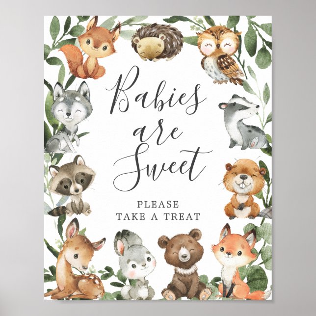 Woodlandtiere Baby-Dusche Babys sind süße Zeichen Poster (Vorne)