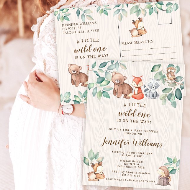 Woodlandtiere Baby Dusche Einladung Postkarte (Von Creator hochgeladen)