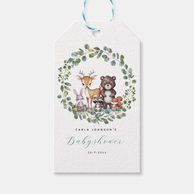 Woodlandtiere Babydusche Geschenkanhänger (Vorderseite)