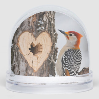Woodpecker Beside Heart-Shaped Tree Hole Schneekugeln