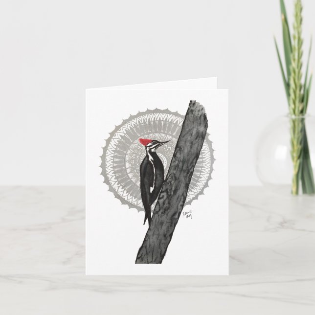 Woodpecker Mandala Folded Note Card Karte (Vorderseite)