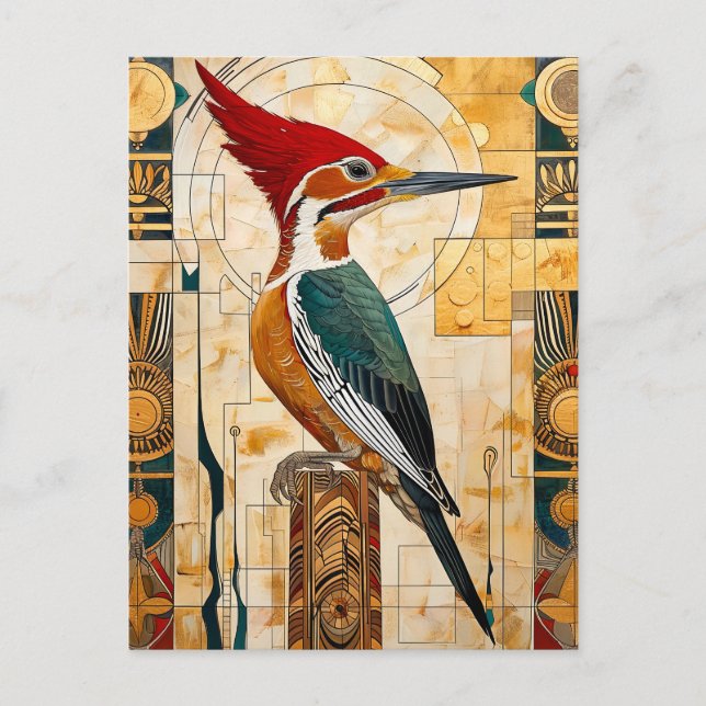 Woodpecker Totem – Art Deco Rhythm Postkarte (Vorderseite)