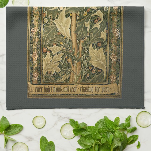 Woodpecker von William Morris, Vintage Textilkunst Geschirrtuch (Gefaltet)