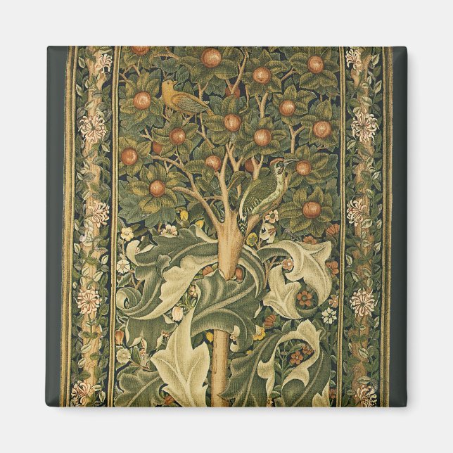 Woodpecker von William Morris, Vintage Textilkunst Magnet (Vorne)