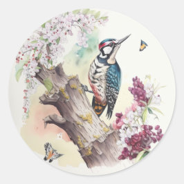 Woodpecker Wassercolor Runder Aufkleber