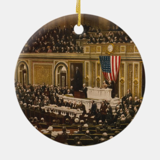 Woodrow Wilson, der Kongreß fragt, um Krieg zu Keramikornament (Hinten)