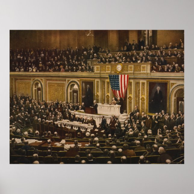 Woodrow Wilson frage den Kongress, den Krieg zu er Poster (Vorne)