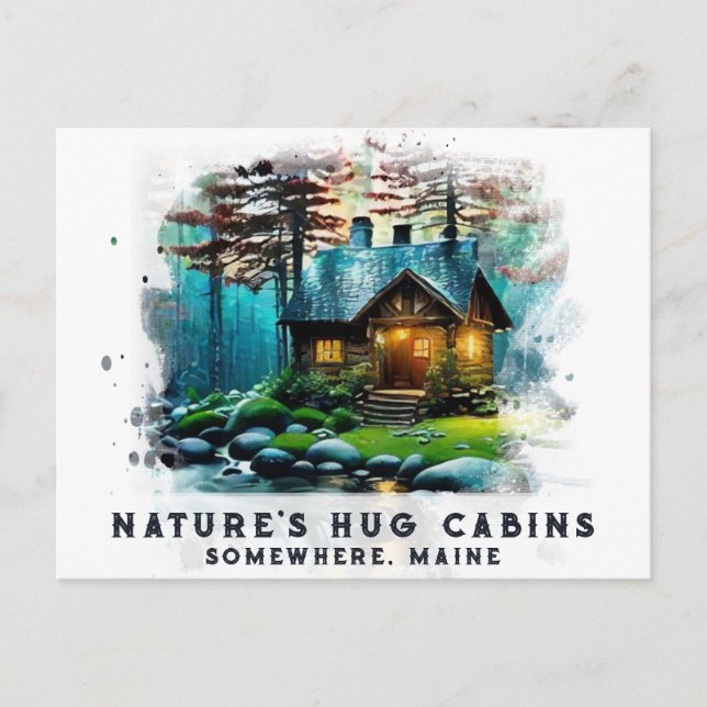 *~* Woods Cabin Lights AP49 Schneebemalung Postkarte (Vorderseite)