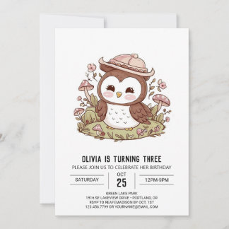 Woods Simple Digital Owl Geburtstag Einladung
