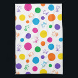 Woodstock Rainbow Polka Dot Pattern Geschirrtuch<br><div class="desc">Dieses niedliche Design zeigt Snoopys besten Freund,  Woodstock in einem farbenfrohen Polka Dotmuster.</div>