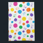 Woodstock Rainbow Polka Dot Pattern Geschirrtuch<br><div class="desc">Dieses niedliche Design zeigt Snoopys besten Freund,  Woodstock in einem farbenfrohen Polka Dotmuster.</div>