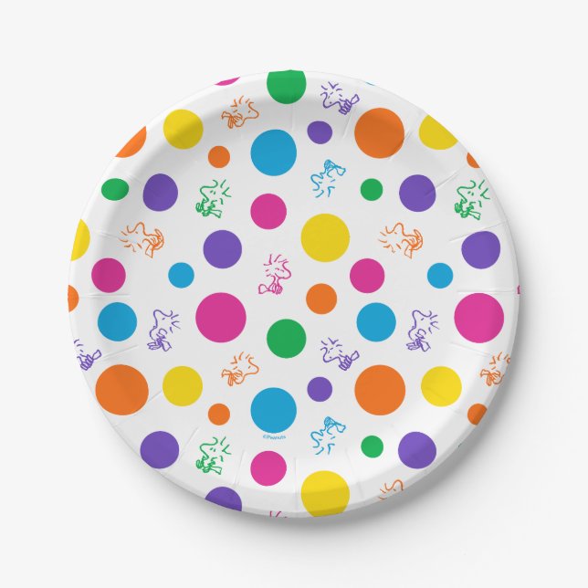 Woodstock Rainbow Polka Dot Pattern Pappteller (Vorderseite)