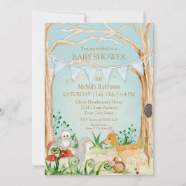 Woodsy Boho Animal Deer Fox Kaninchen Owl Baby Dus Einladung