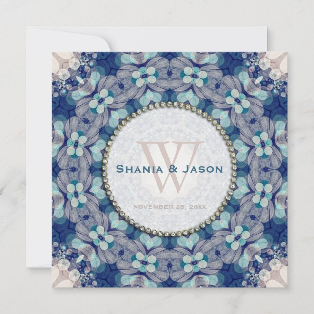 Woodsy Boho Folk Navy BlueMonogram Einladung (Vorderseite)
