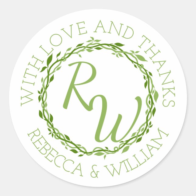 Woodsy Elegance | Wedding Vine Vielen Dank für Ihr Runder Aufkleber (Vorderseite)