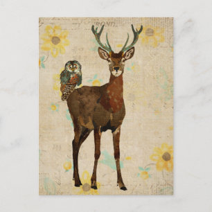 Woodsy Elk & Aquamarin Owl Postkarte