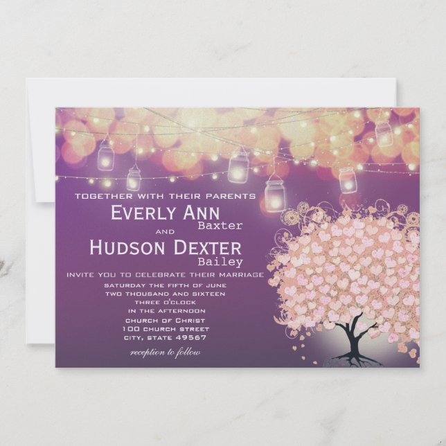 Woodsy Fairytale Jahrtausendrosa Lila Hochzeit Einladung (Vorderseite)