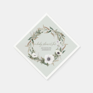 Woodsy Foliage Blumenreath Anemone Wasserfarbe Serviette