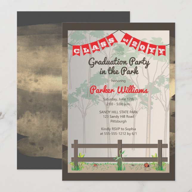 Woodsy Graduation Party im Park Einladung (Vorne/Hinten)