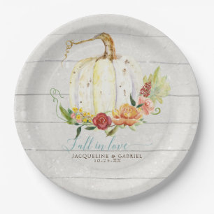 Woodsy-Hochzeit im Herbst White Pumpkin Rot Blüte Pappteller
