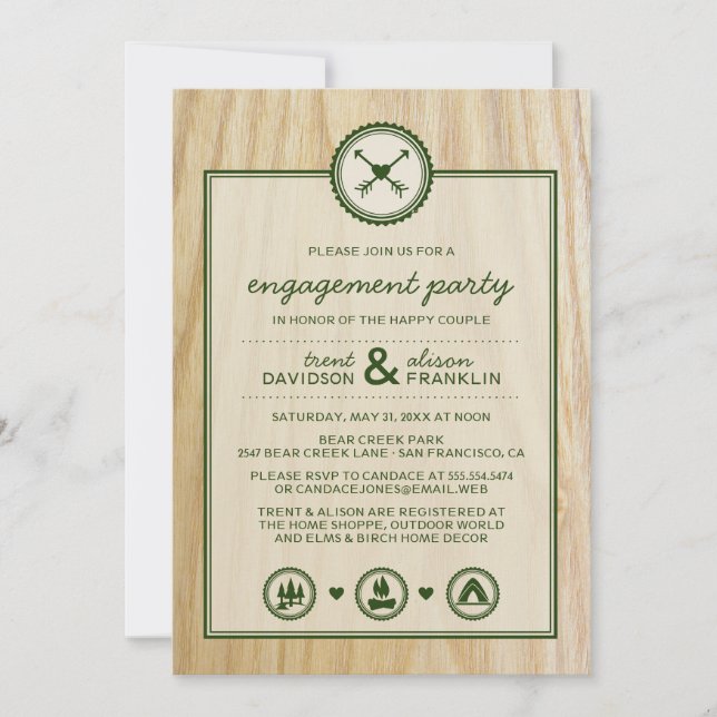 Woodsy Wedding & Glamping Engagement Party Einladung (Vorderseite)