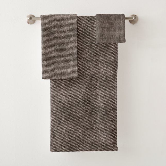 Woody Brown Denim Pattern Badhandtuch Set (Insitu)