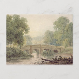 Woody Landschaft mit einer Steinbrücke über einen  Postkarte