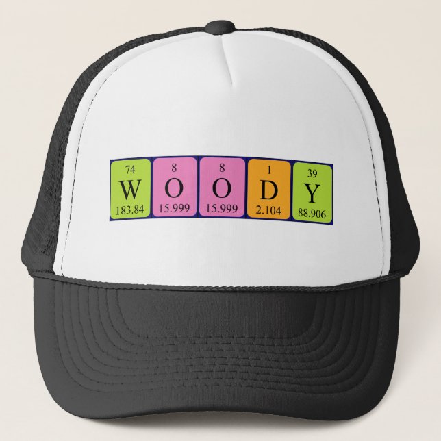 Woody-Periodensystemnamenhut Truckerkappe (Vorderseite)