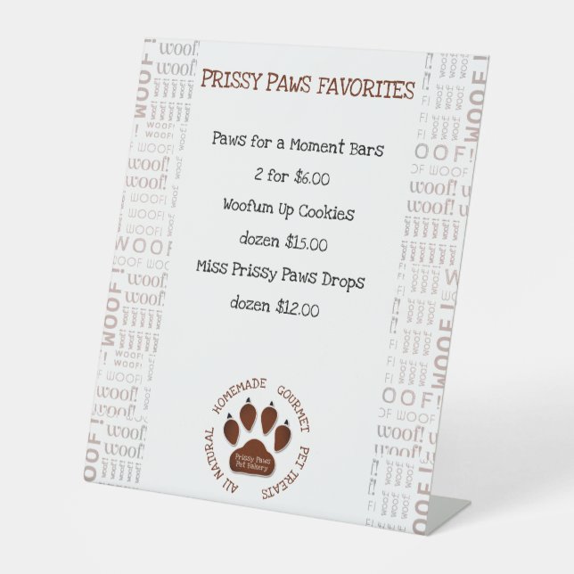 Woof Art Border Brown Dog Paw Business Name Sockelschild (Vorderseite)