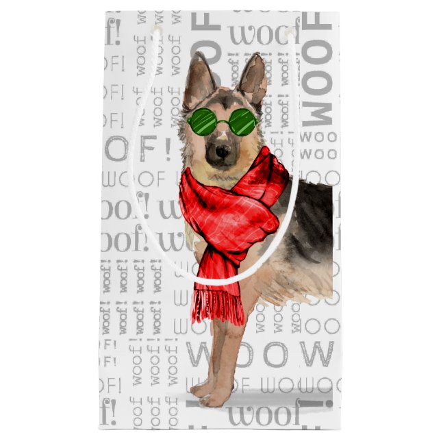 Woof Art und ein deutscher Schäferhund Weihnachtsh Kleine Geschenktüte (Vorderseite)