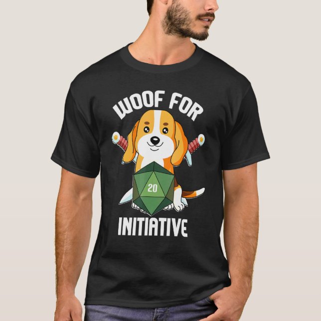 Woof für Initiative Beagle D20 RPG Dungeons und Do T-Shirt (Vorderseite)