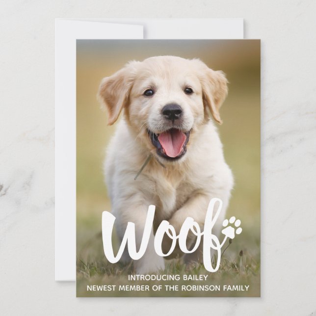 Woof Niedlich Puppy Personalisiert Foto Dose New P Ankündigung (Vorderseite)