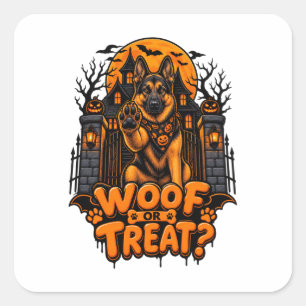 Woof oder Treat Deutscher Schäferhund Halloween Lu Quadratischer Aufkleber