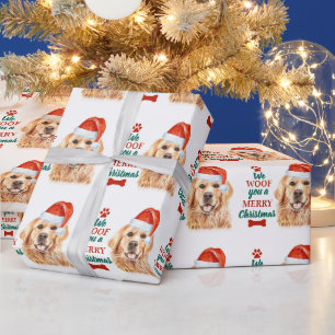 Woof Sie froh Weihnachten Niedlicher Hund Golden R Geschenkpapier