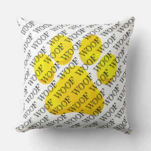 WOOF Typografie Dog Paw Print Modern Pet Fun Kissen