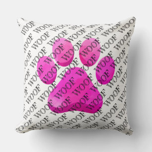 WOOF typografisch rosa Hundpfoten drucken modernen Kissen