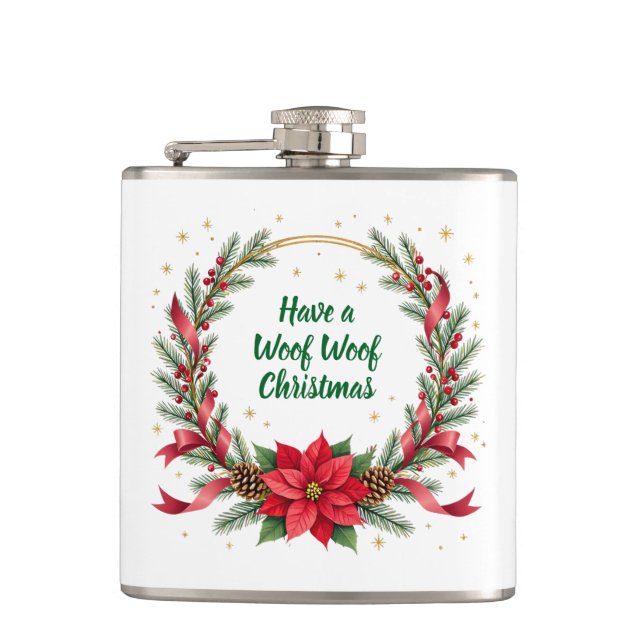 Woof Woof Christmas Flask - Customizable Text  Flachmann (Vorderseite)