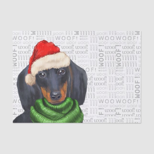 Woof Word Art and Christmas Dackel Dog Seidenpapier (Vorderseite)