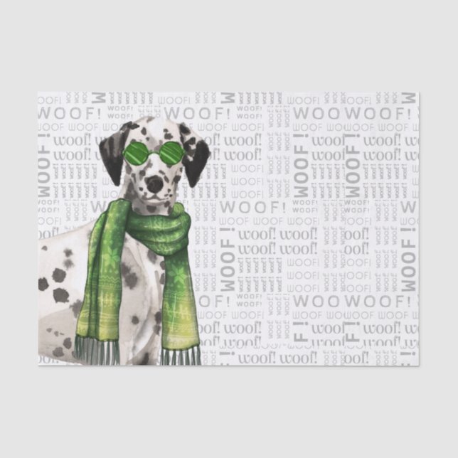 Woof Word Art and Christmas Dalmatiner Dog Seidenpapier (Vorderseite)