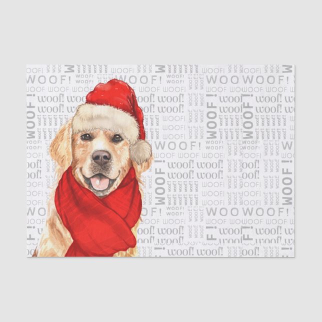 Woof Word Art and Christmas Golden Retriever Dog Seidenpapier (Vorderseite)