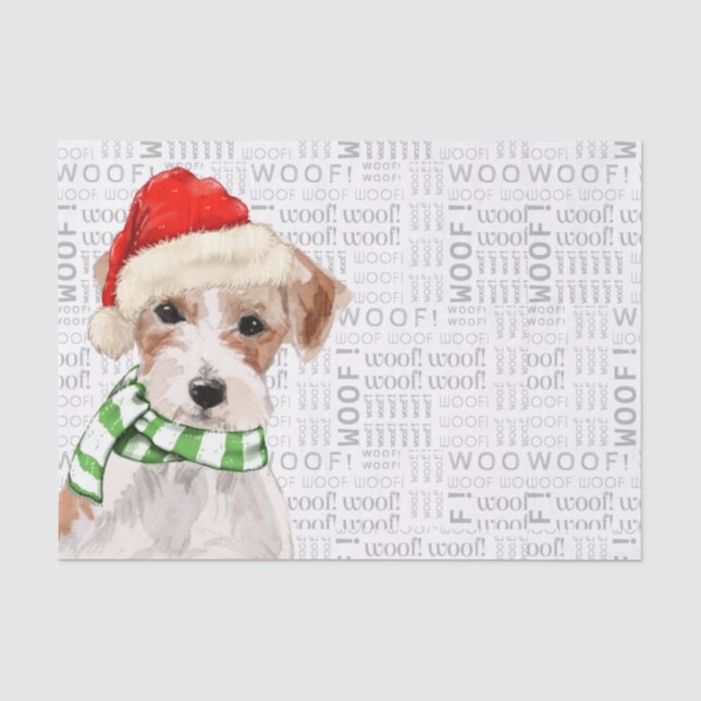 Woof Word Art and Christmas Jack Russell Dog Seidenpapier (Vorderseite)
