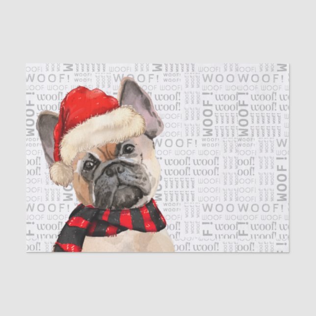 Woof Word Art and French Bulldog Christmas Seidenpapier (Vorderseite)