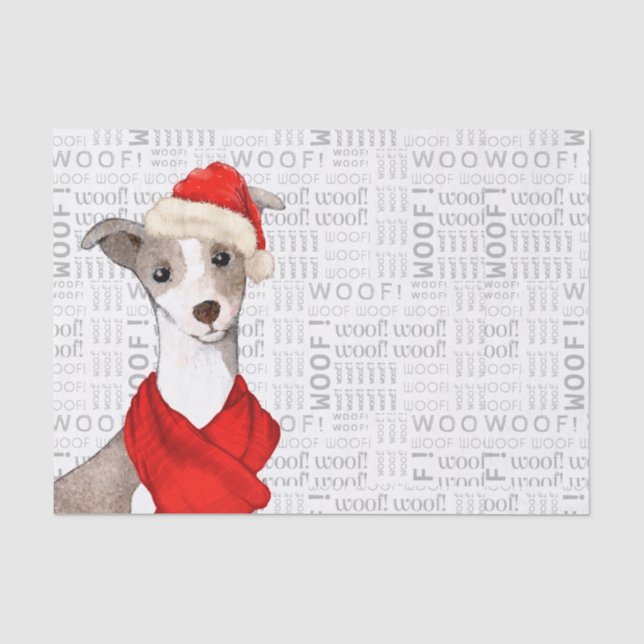 Woof Word Art und Italian Greyhound Christmas Seidenpapier (Vorderseite)