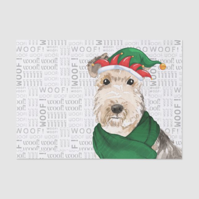 Woof Word Art und Lakeland Terrier Dog Weihnachten Seidenpapier (Vorderseite)