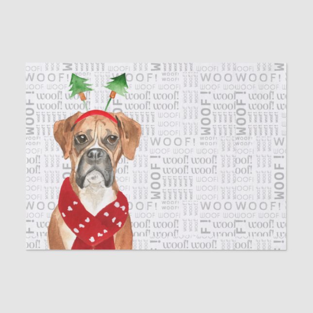 Woof Words und Weihnachten Boxer Dog Lover Holiday Seidenpapier (Vorderseite)