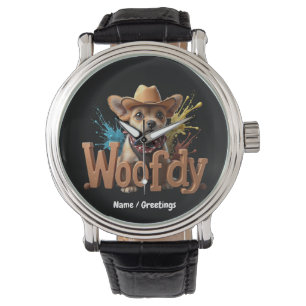 Woofdy Lustiger Western-Cowboy-Hund in Texas Armbanduhr