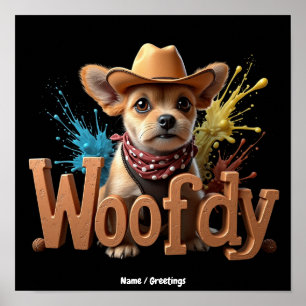 Woofdy Lustiger Western-Cowboy-Hund in Texas Poster