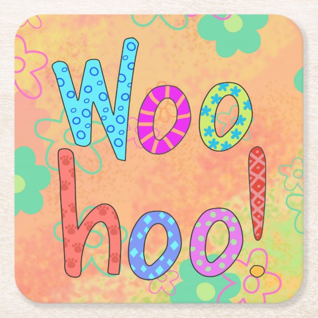 WooHoo Word Tex Art Graphic Orange Rechteckiger Pappuntersetzer (Vorderseite)